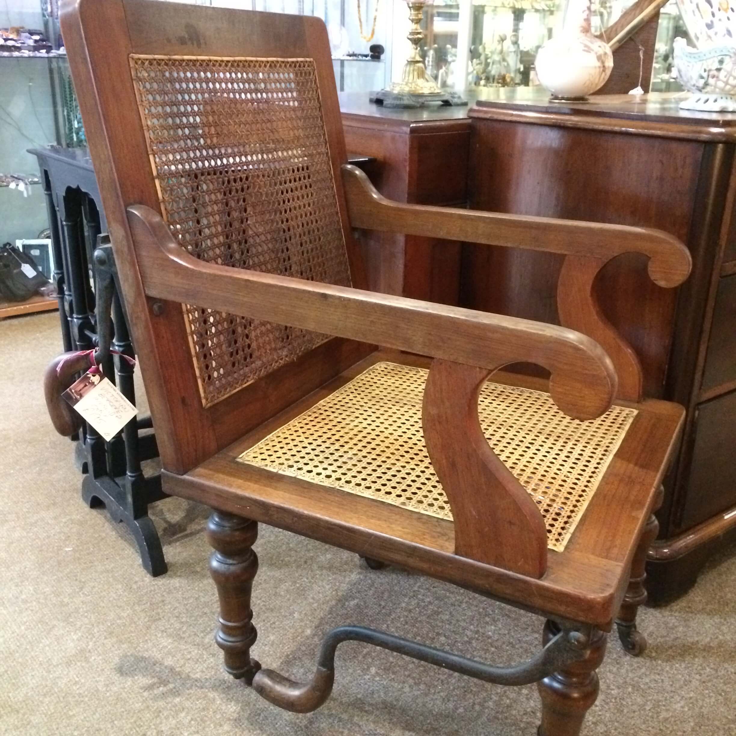 Mahogany Caned Invalid Chair